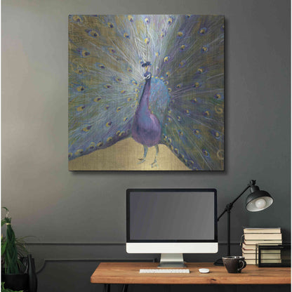 Luxe Metal Art 'Purple And Gold Peacock' by Danhui Nai, Metal Wall Art,36x36