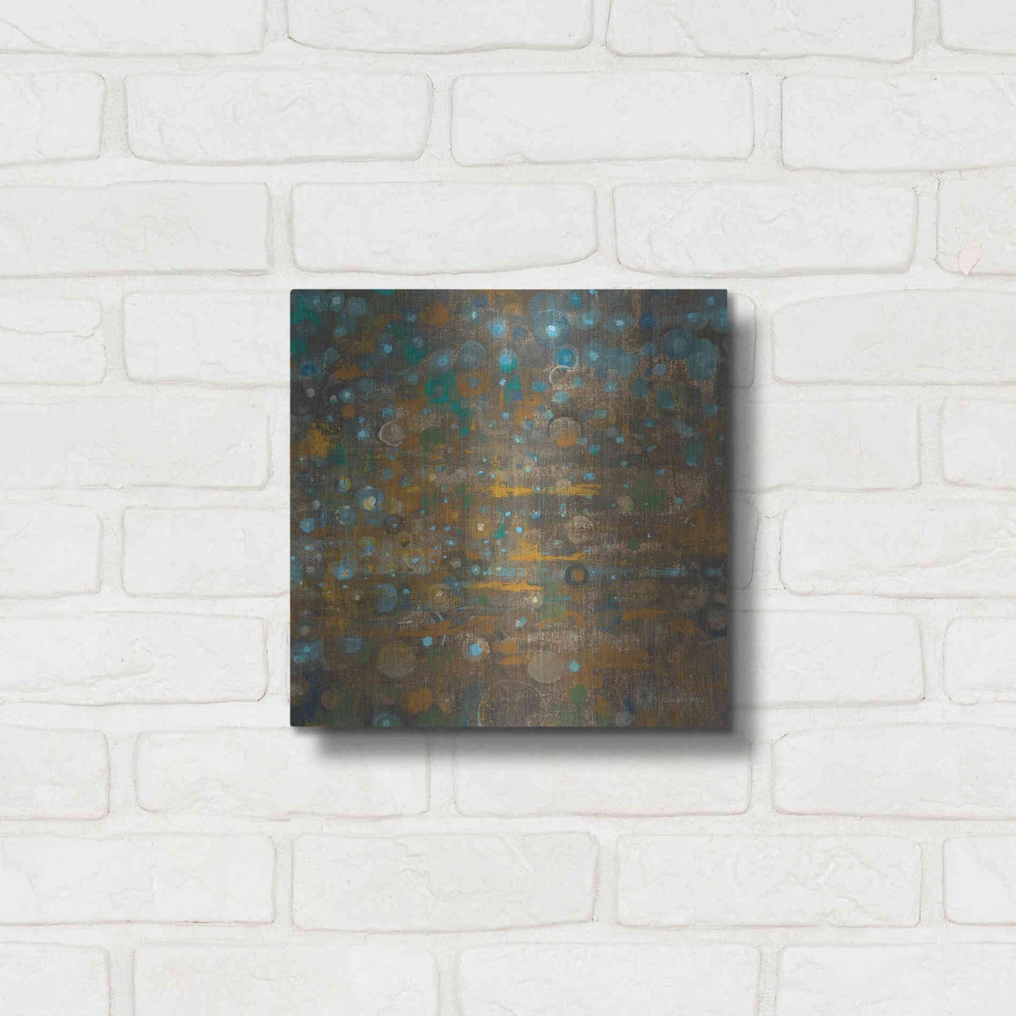 Luxe Metal Art 'Blue And Bronze Dots X' by Danhui Nai, Metal Wall Art,12x12