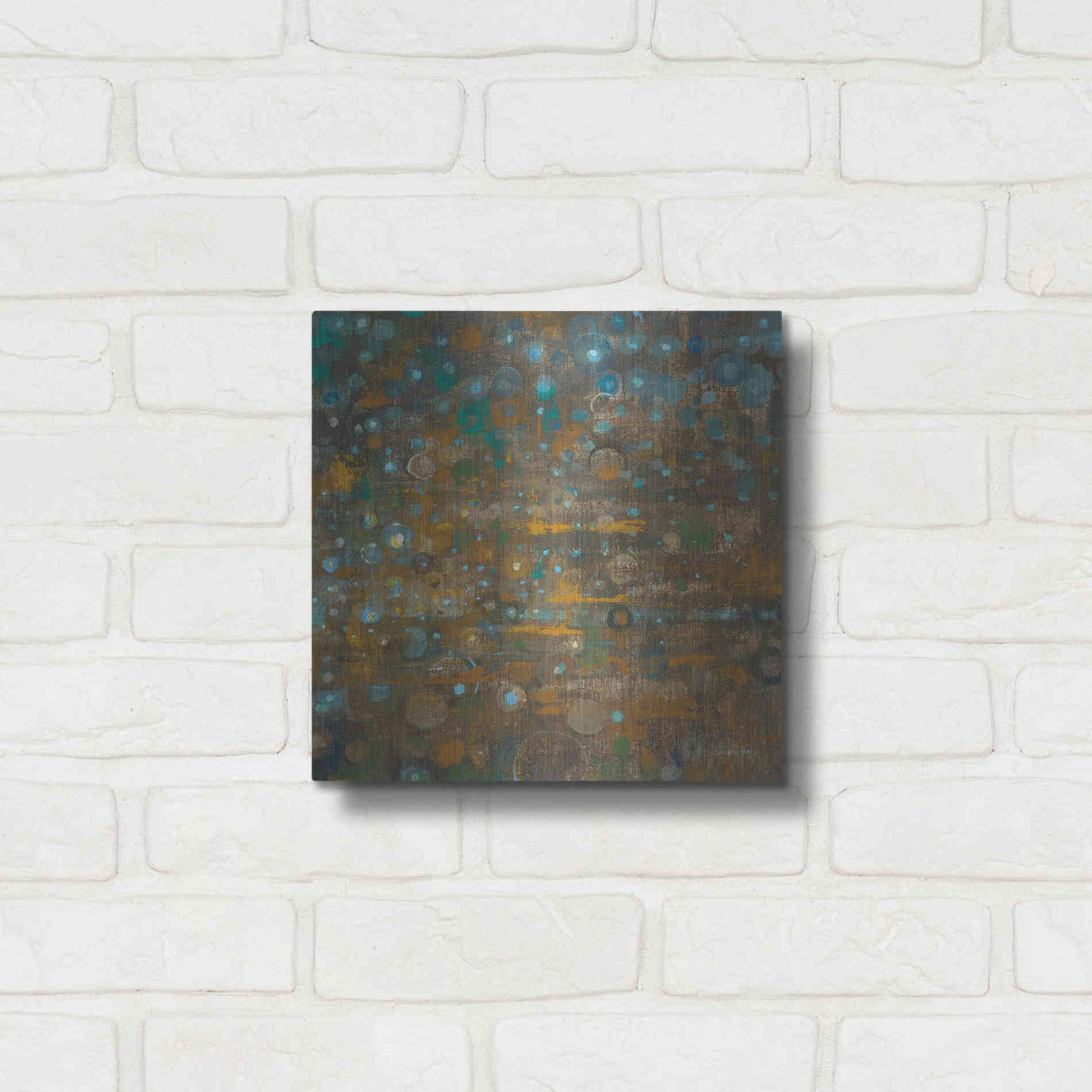 Luxe Metal Art 'Blue And Bronze Dots X' by Danhui Nai, Metal Wall Art,12x12