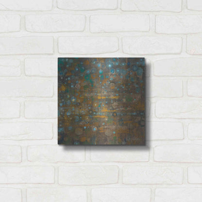 Luxe Metal Art 'Blue And Bronze Dots X' by Danhui Nai, Metal Wall Art,12x12