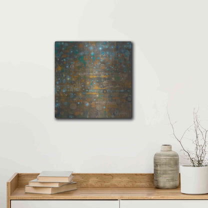 Luxe Metal Art 'Blue And Bronze Dots X' by Danhui Nai, Metal Wall Art,12x12