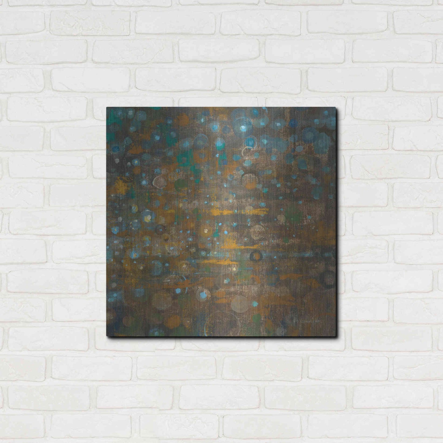 Luxe Metal Art 'Blue And Bronze Dots X' by Danhui Nai, Metal Wall Art,24x24