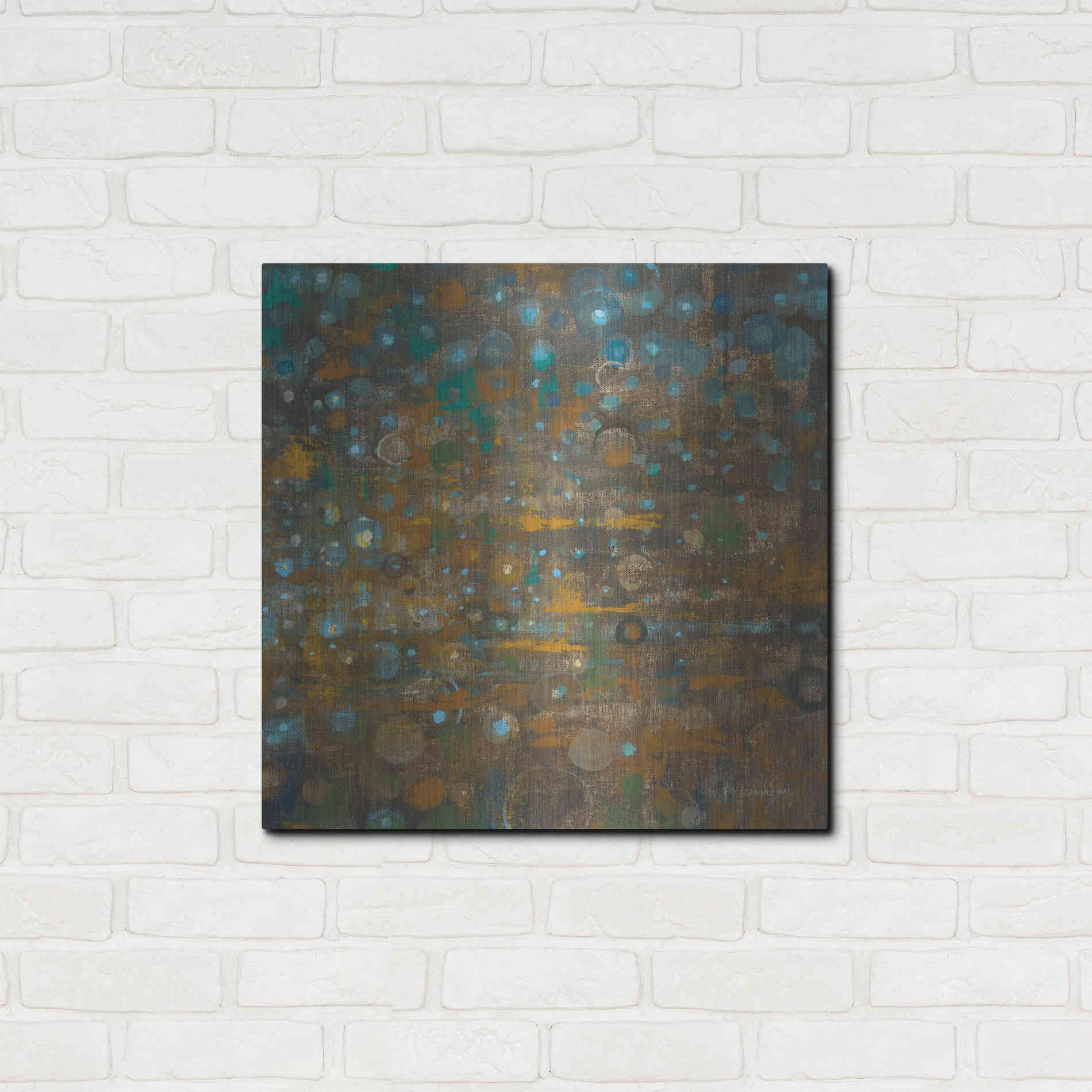 Luxe Metal Art 'Blue And Bronze Dots X' by Danhui Nai, Metal Wall Art,24x24