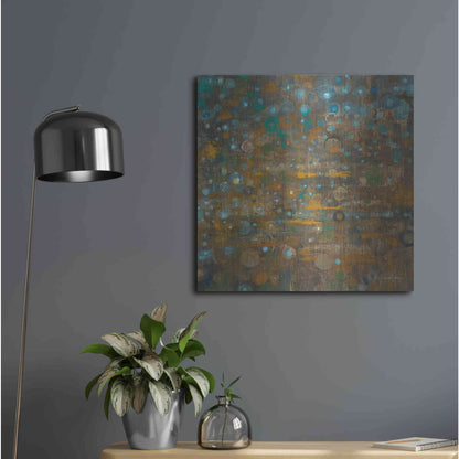 Luxe Metal Art 'Blue And Bronze Dots X' by Danhui Nai, Metal Wall Art,24x24