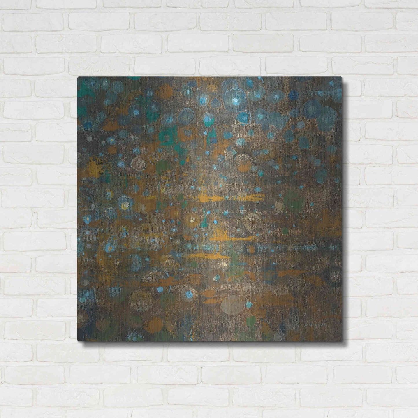 Luxe Metal Art 'Blue And Bronze Dots X' by Danhui Nai, Metal Wall Art,36x36