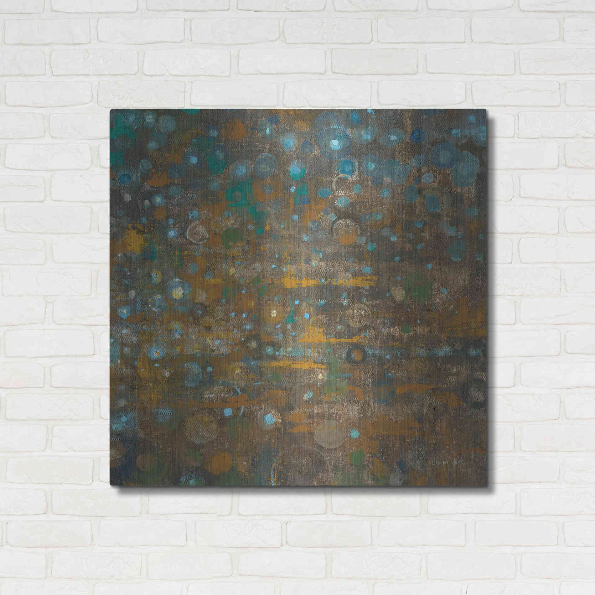 Luxe Metal Art 'Blue And Bronze Dots X' by Danhui Nai, Metal Wall Art,36x36