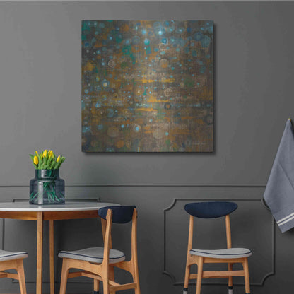 Luxe Metal Art 'Blue And Bronze Dots X' by Danhui Nai, Metal Wall Art,36x36