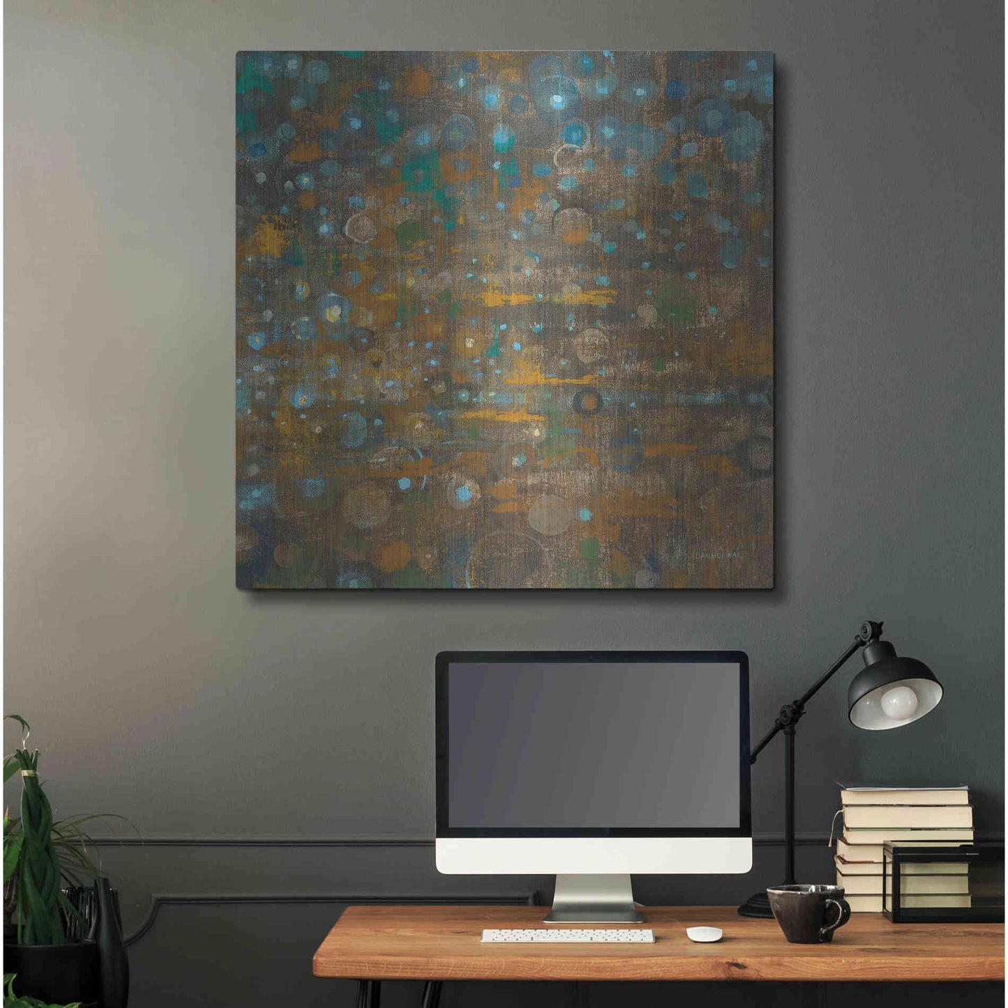 Luxe Metal Art 'Blue And Bronze Dots X' by Danhui Nai, Metal Wall Art,36x36