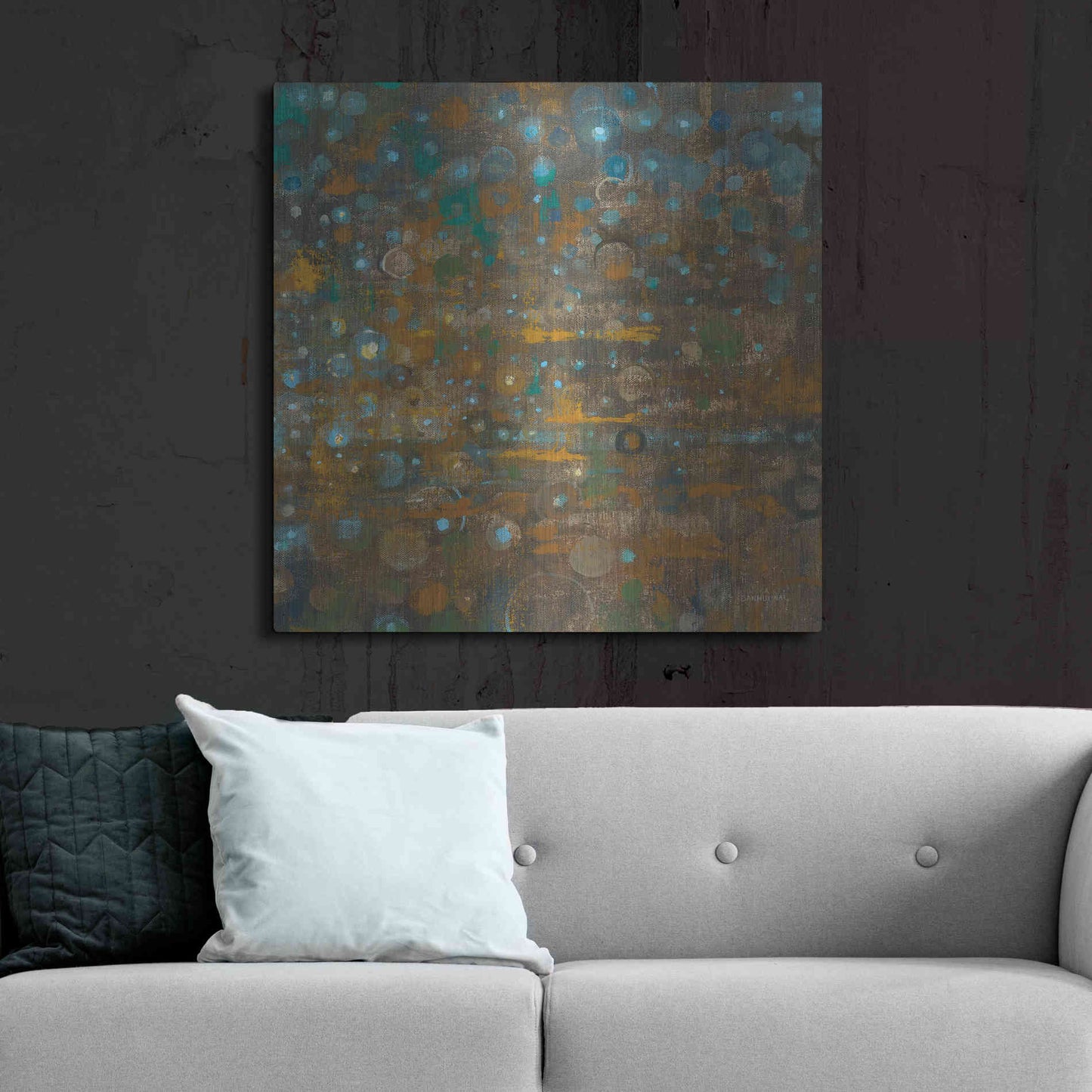 Luxe Metal Art 'Blue And Bronze Dots X' by Danhui Nai, Metal Wall Art,36x36