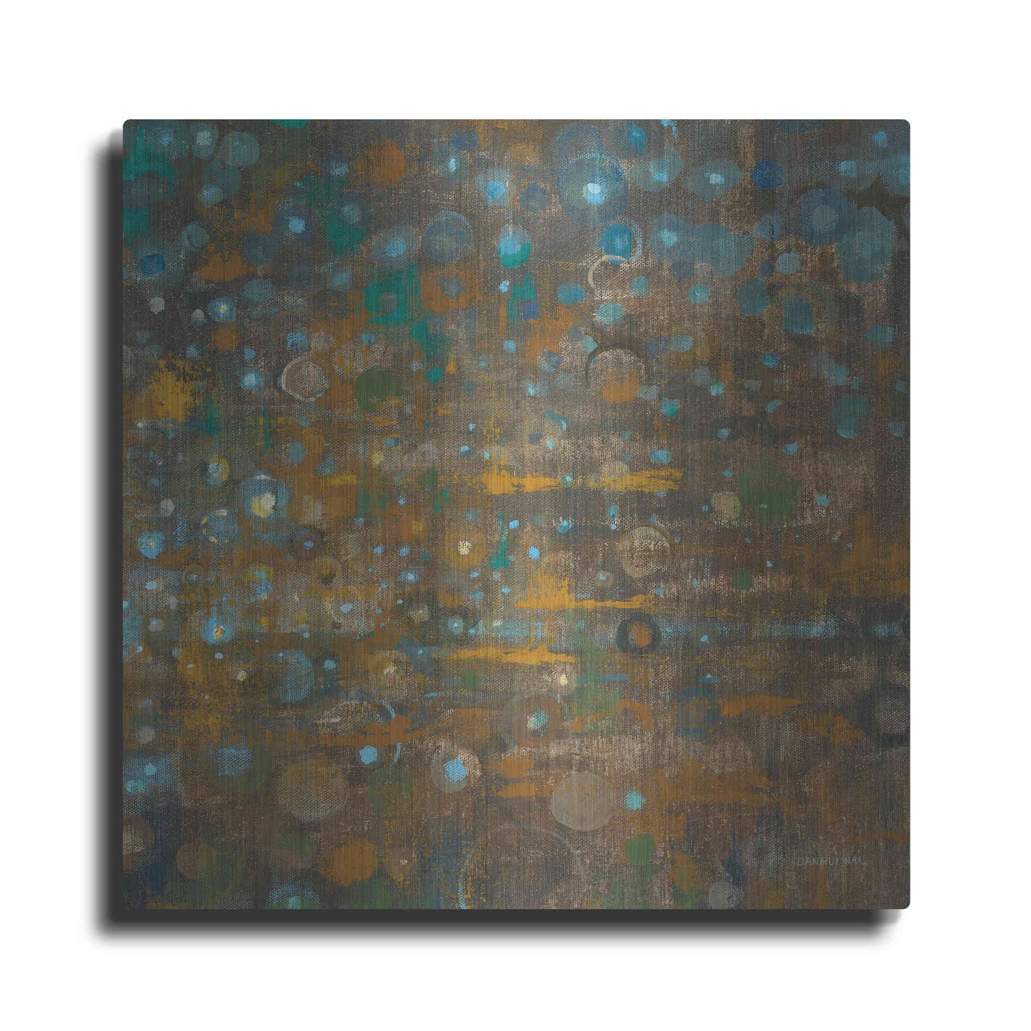 Luxe Metal Art 'Blue And Bronze Dots X' by Danhui Nai, Metal Wall Art