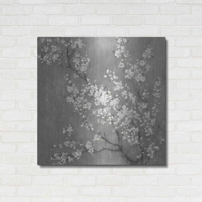 Luxe Metal Art 'White Cherry Blossom II on Grey' by Danhui Nai, Metal Wall Art,36x36