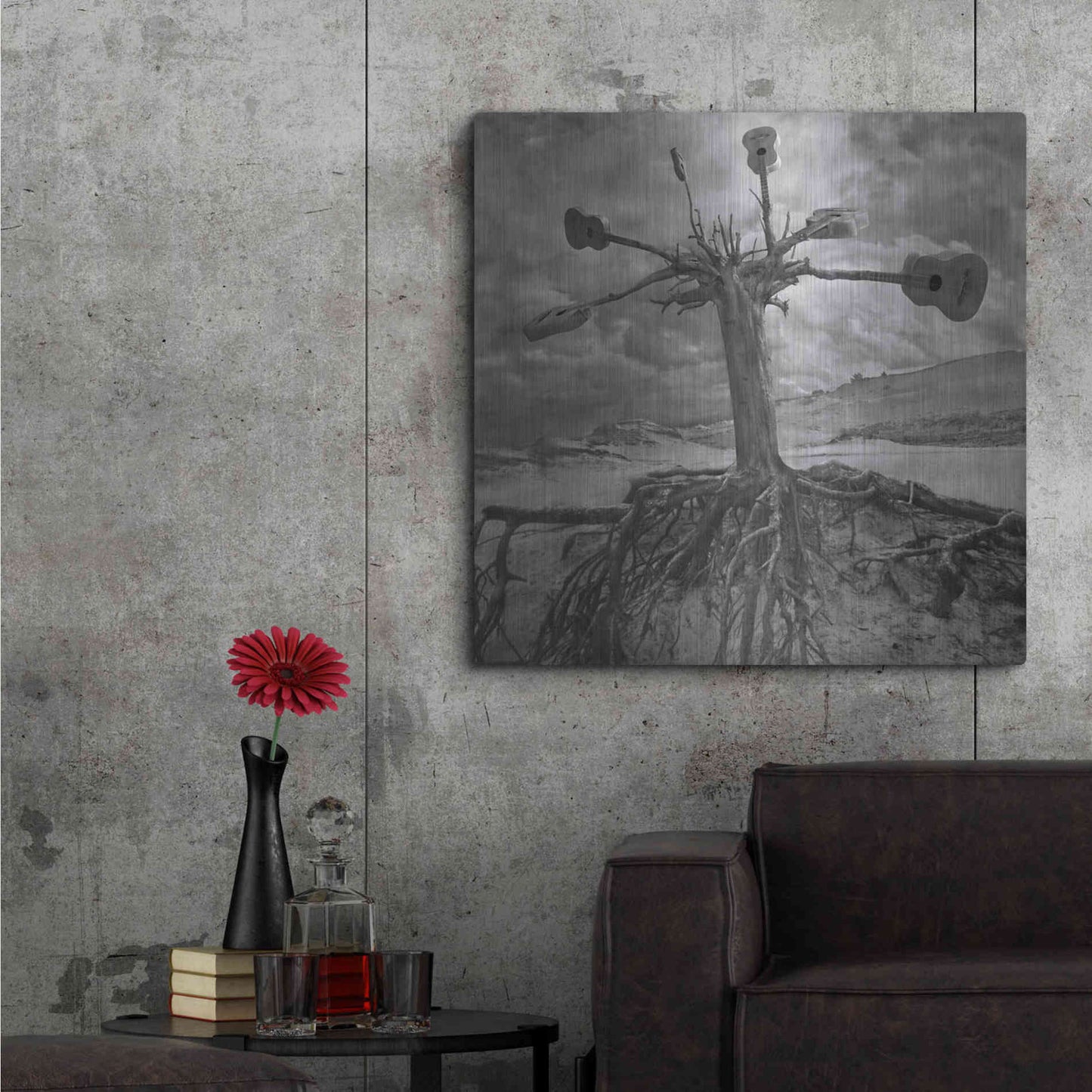 Luxe Metal Art 'Gitarodrzew' by Dariusz Klimczak, Metal Wall Art,36x36