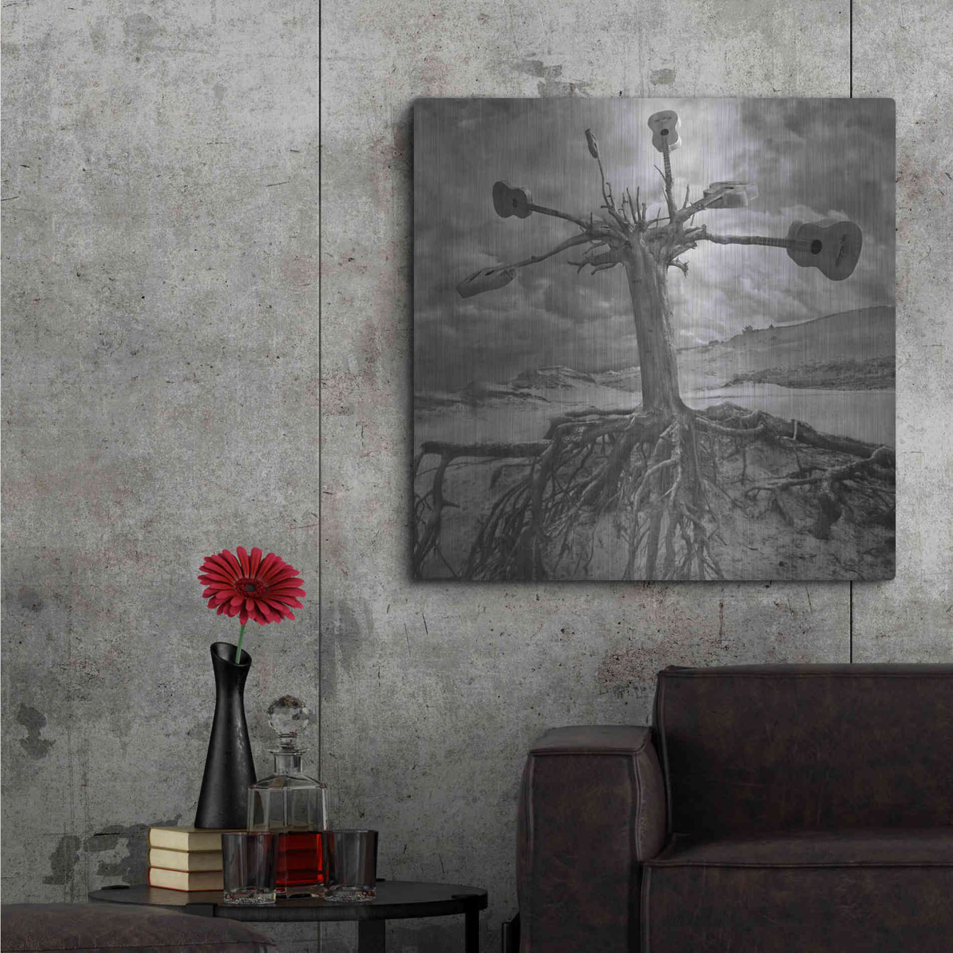 Luxe Metal Art 'Gitarodrzew' by Dariusz Klimczak, Metal Wall Art,36x36