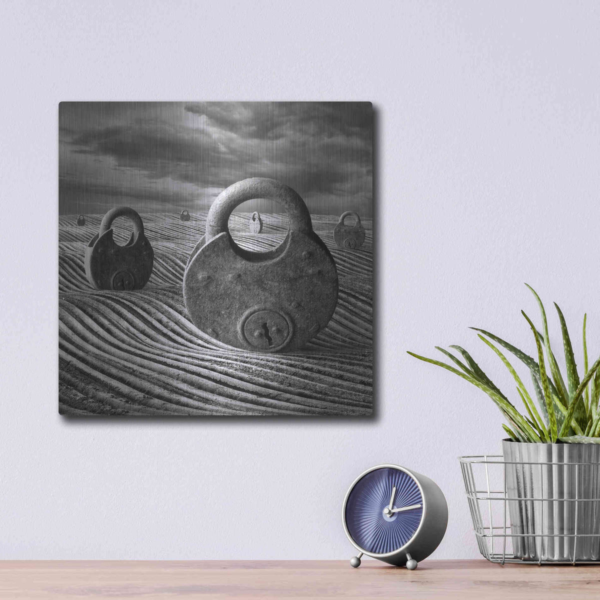 Luxe Metal Art 'Locked Landscape' by Dariusz Klimczak, Metal Wall Art,12x12