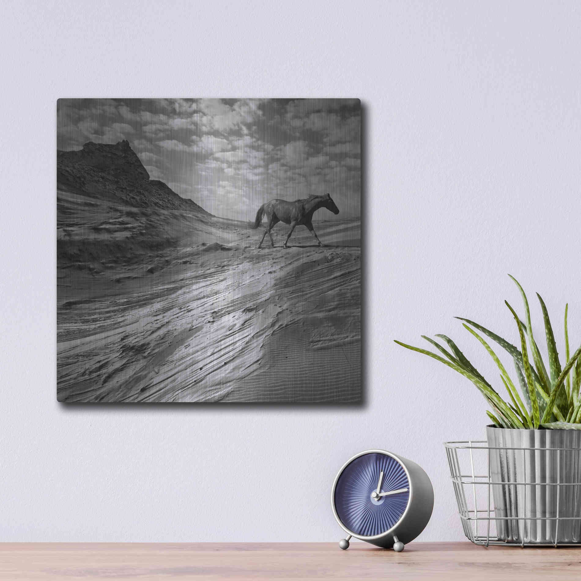 Luxe Metal Art 'Mustang Mountain' by Dariusz Klimczak, Metal Wall Art,12x12