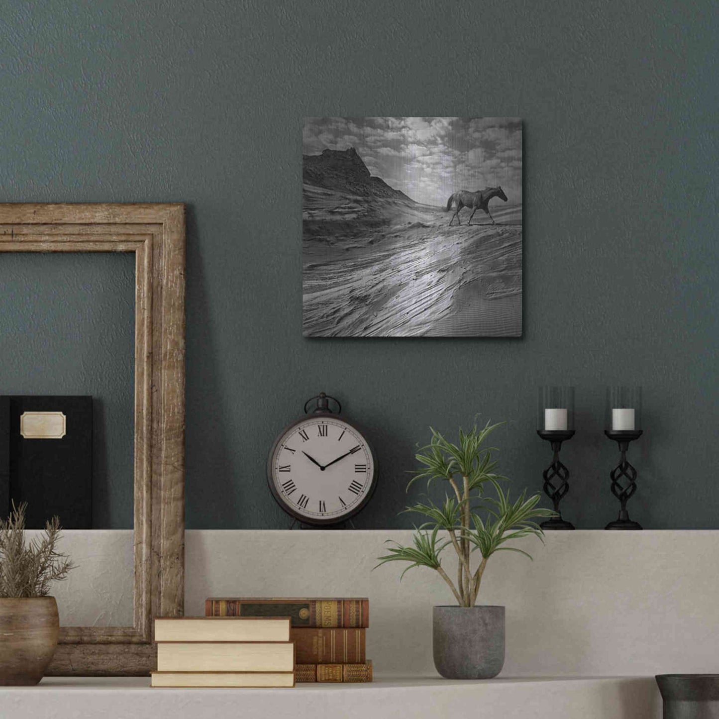 Luxe Metal Art 'Mustang Mountain' by Dariusz Klimczak, Metal Wall Art,12x12